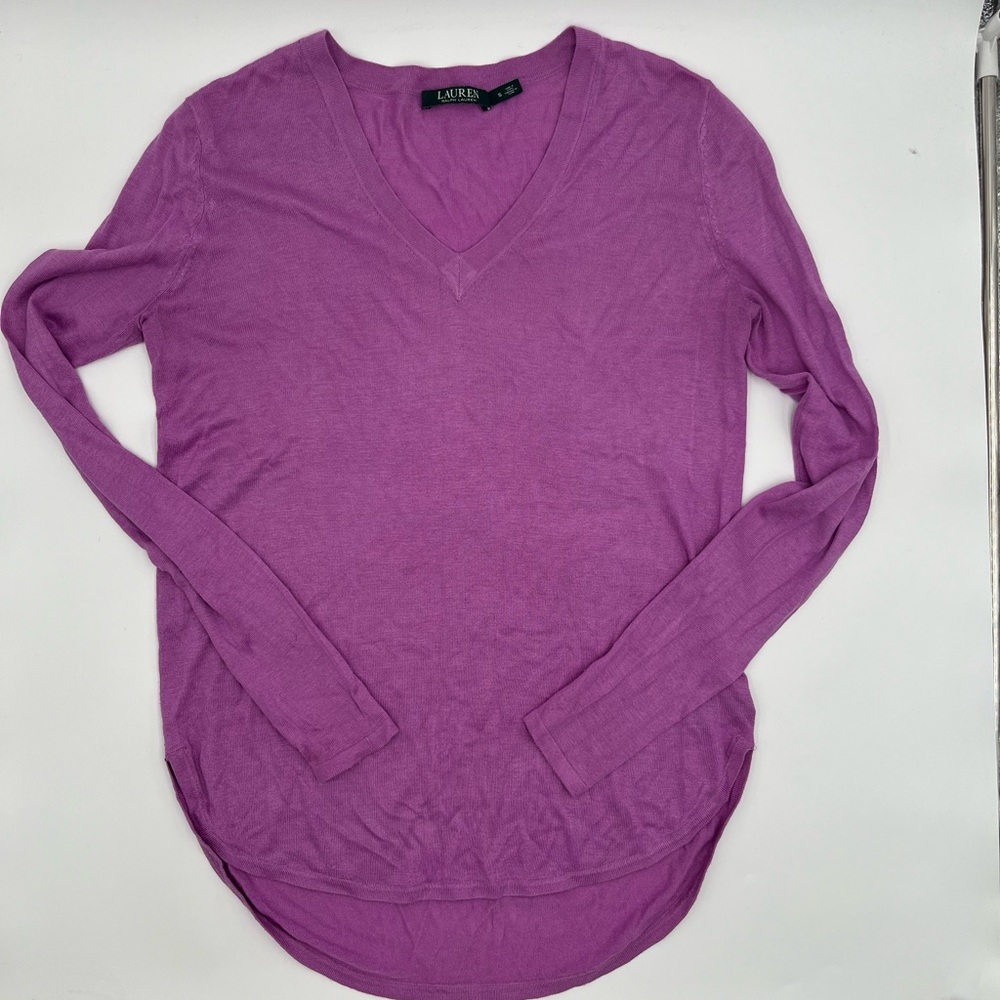 Lauren Ralph Lauren purple  Silk blend V Neck‎ Sweater Small